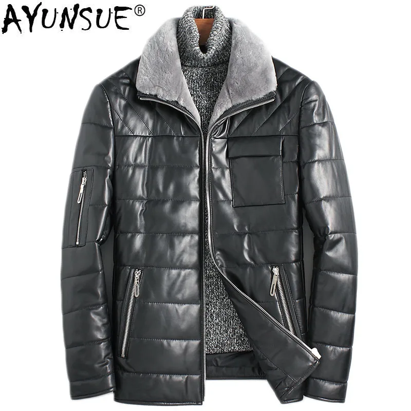 

AYUNSUE Genuine Leather Jacket Camel Down Jackets Winter Jacket Men Wool Collar Sheepskin Coats Plus Size ML-GFjmn1680 MY1212