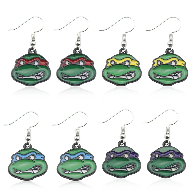 

4 Colors Turtles Anime Role Head Earring Cute Turtles Leo Raph Mikey Don Pendant Necklaces Jewelry Christmas Gift For Kid Fans