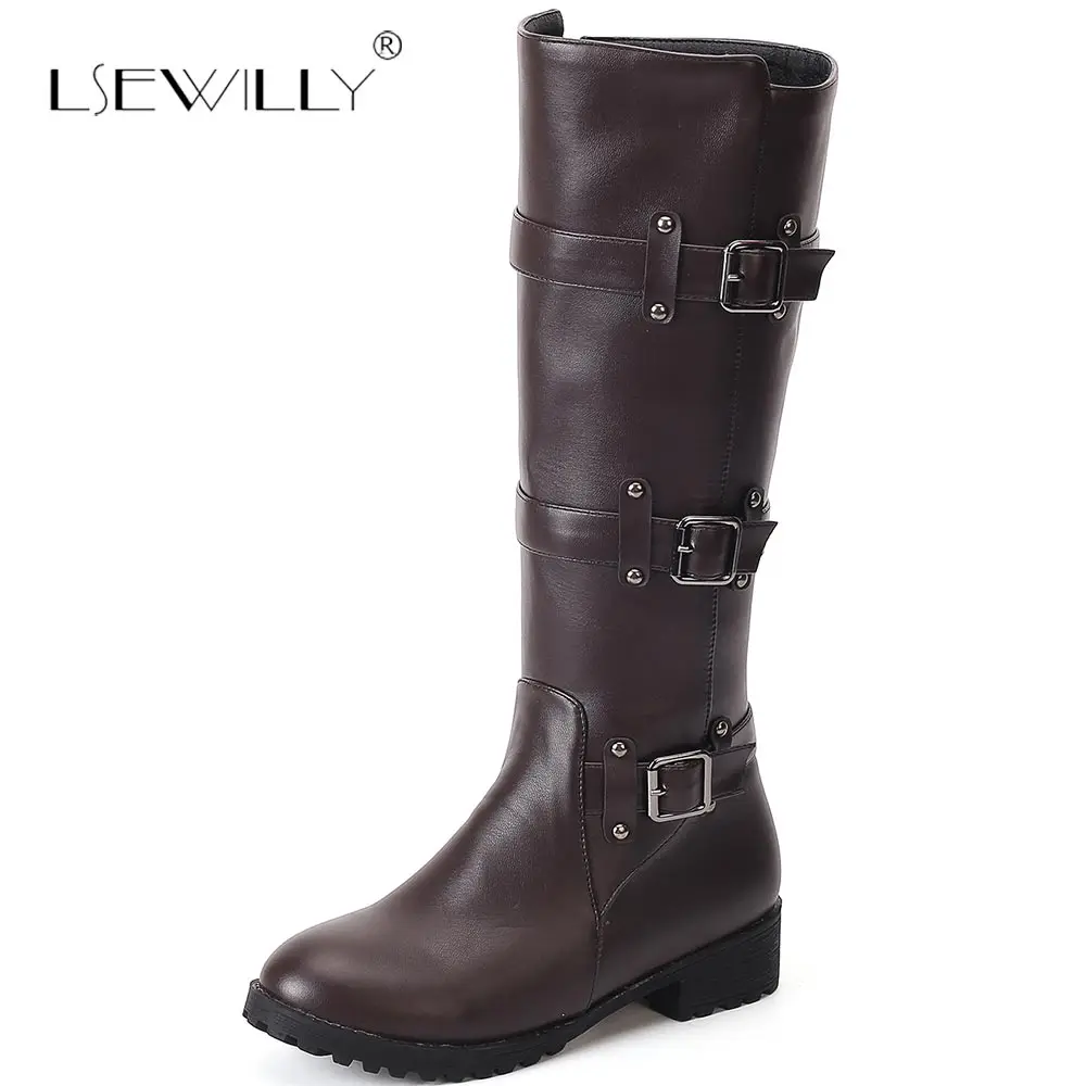 

Lsewilly women casual boots Riding Equestrian Shoes Winter Women Buckle Mid Calf Boots Plus Size 33-50 zapatos mujer E139