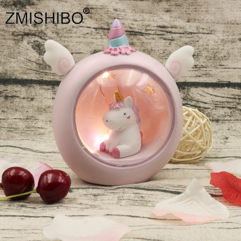 

ZMISHIBO Novelty Mini Unicorn Night Lights Pink Blue Girl Room Decoration Warm White Table Lamp Cute Animal Lights Gift For Kids