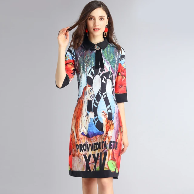 High Quality 2018 New Designer Fashion Summer Dress Women S Half High Quality 2018 New Designer Fashion Summer Dress Women S Half Sleeve Bow Tiger Animal Print Vintage