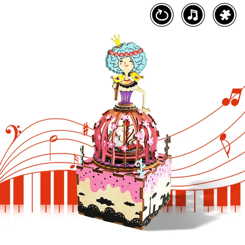 

Robotime DIY Rotatable Music Box 3D Wooden Puzzle Assembly Model Building Kits Musical Toys for Children Birthday Gift AM405