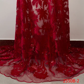 

Wholesale African Lace Fabrics Latest Flower Red Lace Fabric Sequins Embroidered Net Lace 2019 Quality 5 yards/lot GD2550B-2