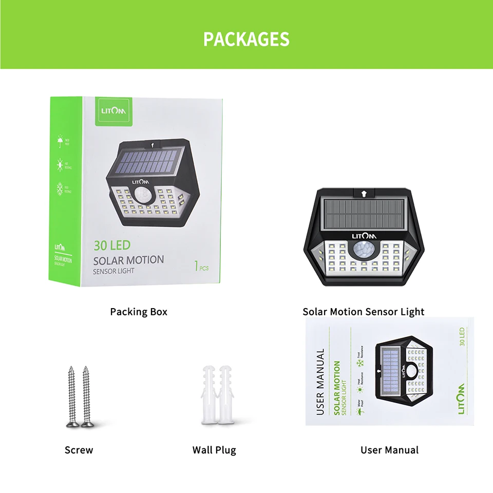 Litom Solar Motion Sensor Lamps 30 LED Solar Powered Outdoor Wall Lights (7)