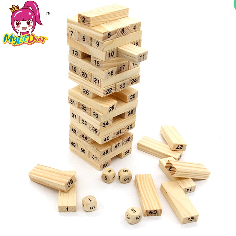 Buy 5pcs/lot 54pcs Wooden Jenga Building Figure Blocks