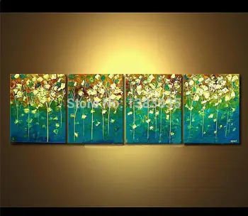 

Hand Painted Abstract Tree Oil Painting Forest Picture 4 Panel Home Decoration Modern Canvas Wall Art Set