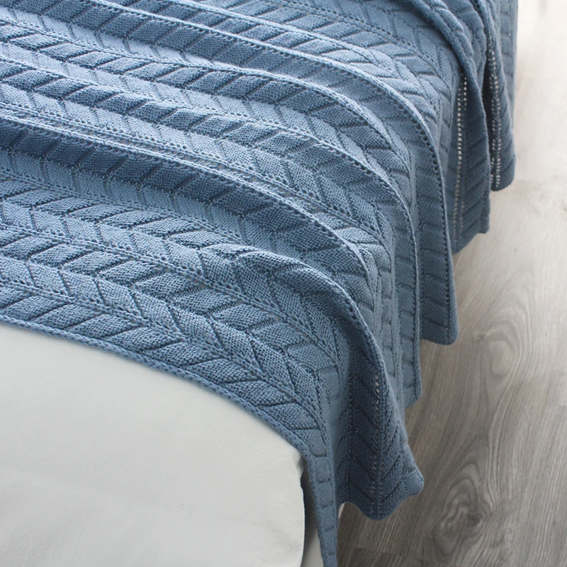 Американское трикотажное одеяло, однотонное простое покрытое одеяло, одеяло для дивана, для отдыха, модель, для комнаты, кровати, хвоста, стиль - Цвет: Синий