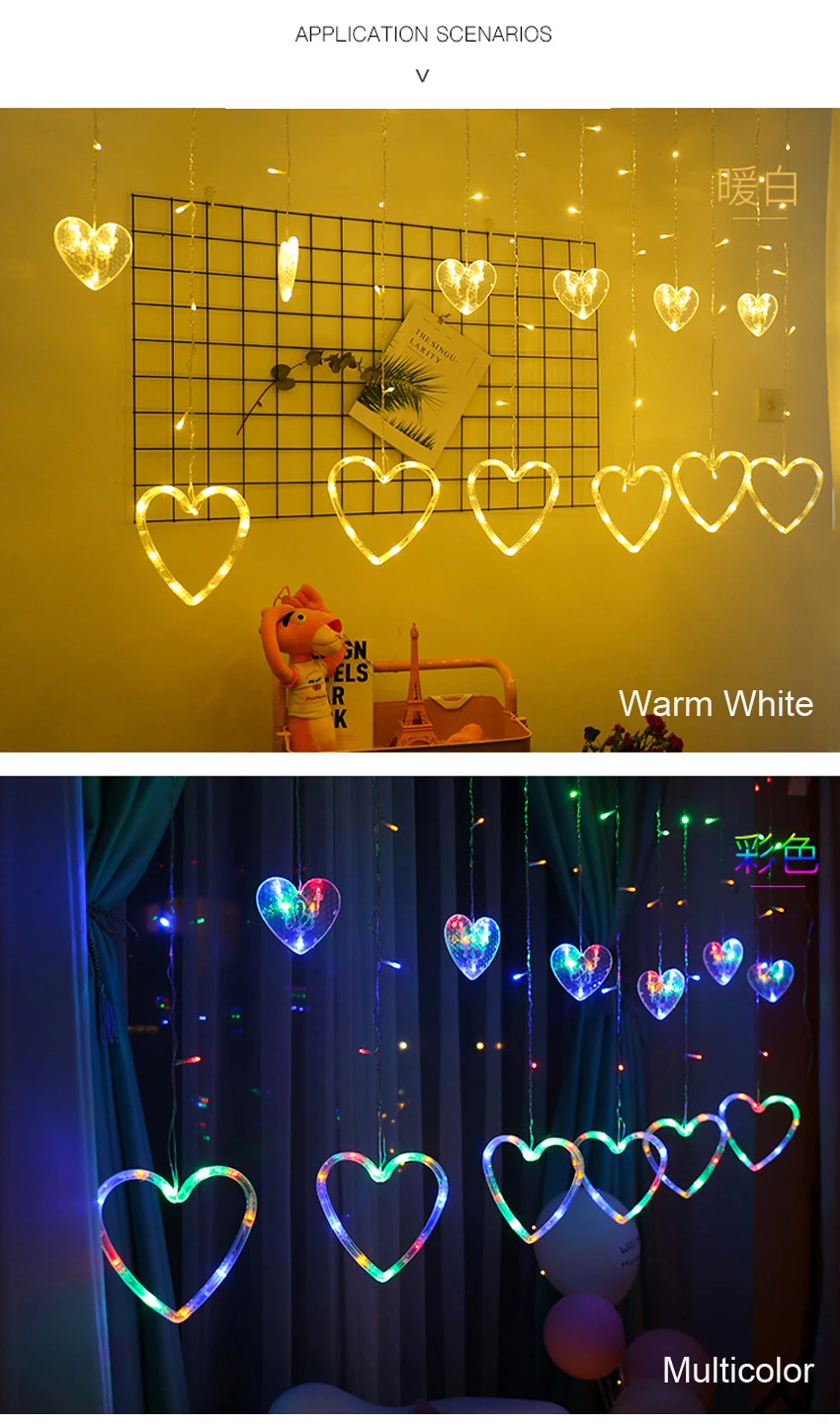 Светодиодные Занавески свет шнура 138 светодиодов 4,5 м для рождественской вечеринки изящные свадебные светильники в форме сердца сосулька