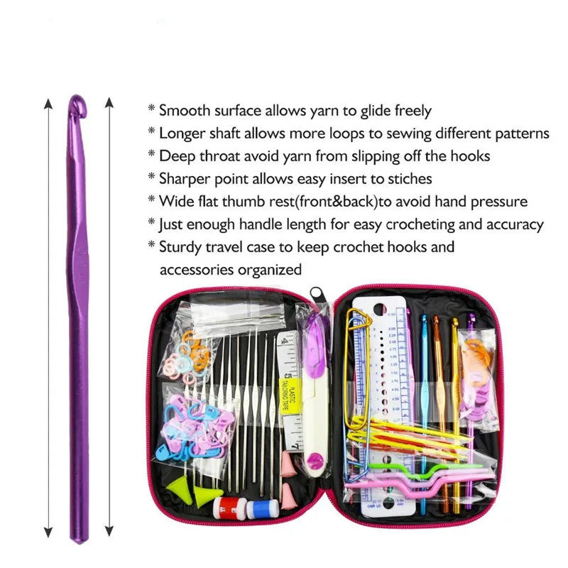 New 90pcs Crochet Hooks Set Aluminum Knitting Hooks Needles Yarn Craft Kit Knitting Accessories with Pink Case For Women Gift (1)