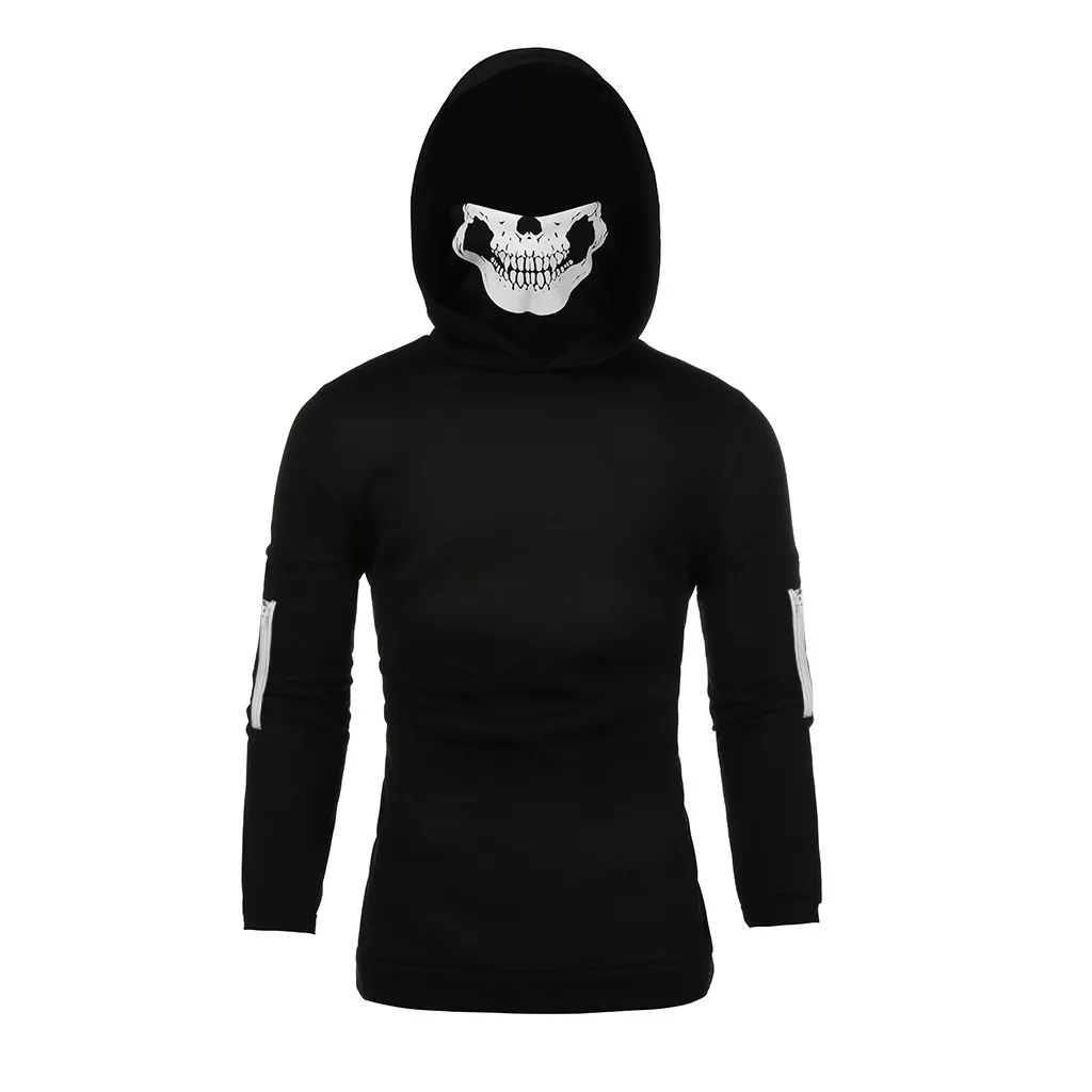 Hot Sell Mens Mask Skull Printed Pure Color Pullover
