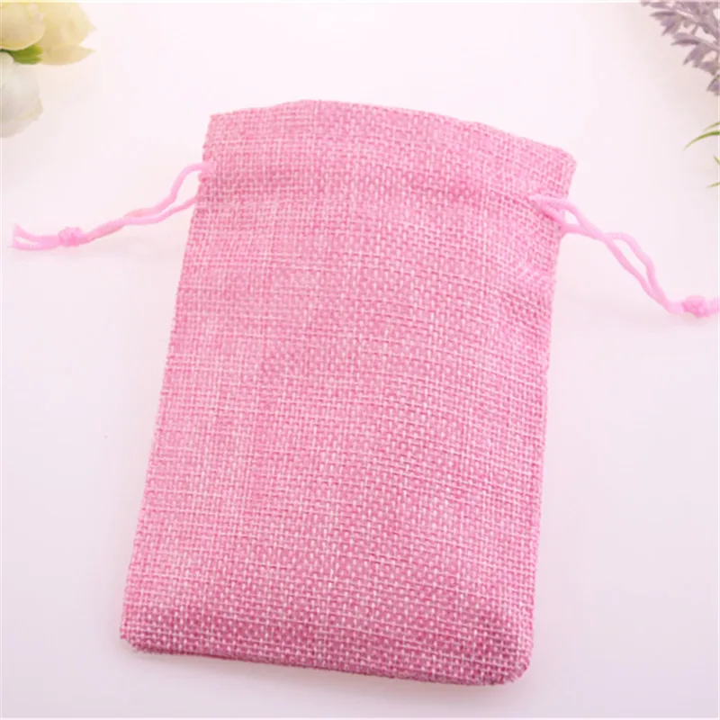 New Design High Quality Wholesale 20pcs/lot Pink Matrimonio Packaging Drawstring Jewelry Burlap Bags Jute Bags Christmas