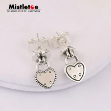 Аутентичные 925 пробы серебряные серьги-гвоздики с замками любви совместимы с европейскими ювелирными изделиями