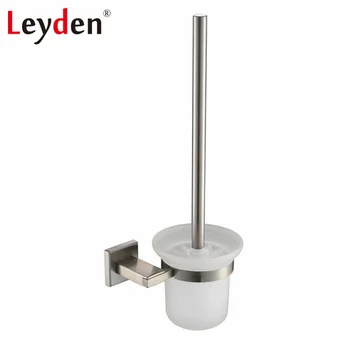 

Leyden Premium SUS 304 Stainless Steel Brushed Nickel Toilet Brush Holder Glass Wall Mounted Square Style Bathroom Accessories