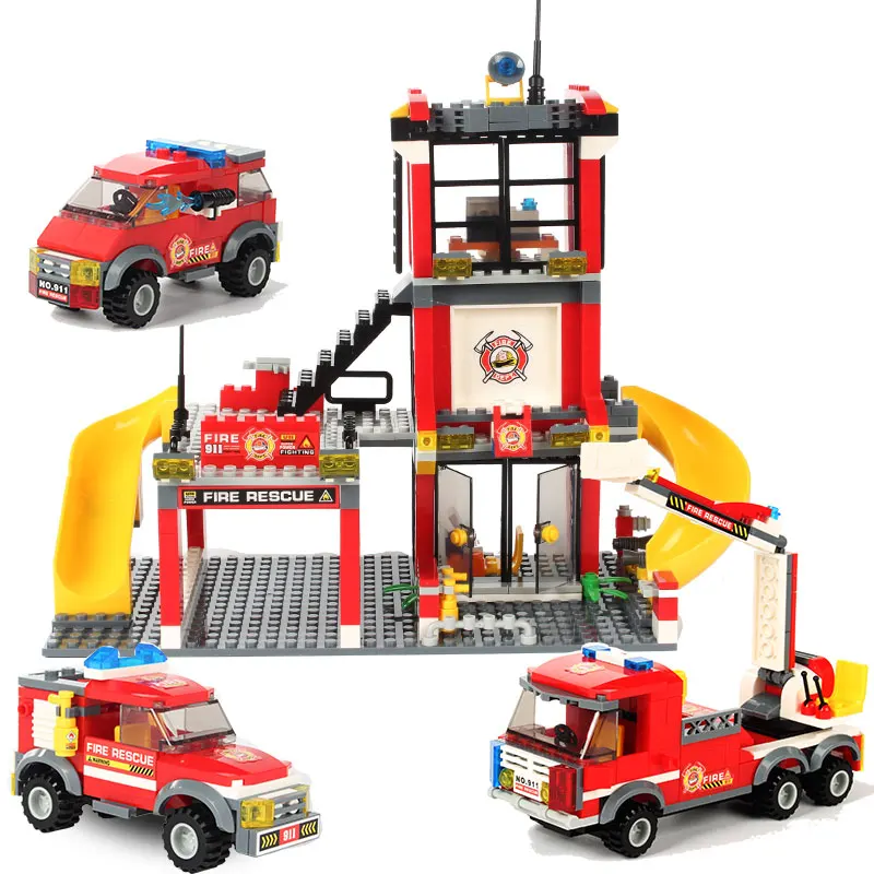 

Marine Fire Station Building Bricks Fireman Model City Series Blocks Fire Rescue Role Play Learning Toys for Boys Girls