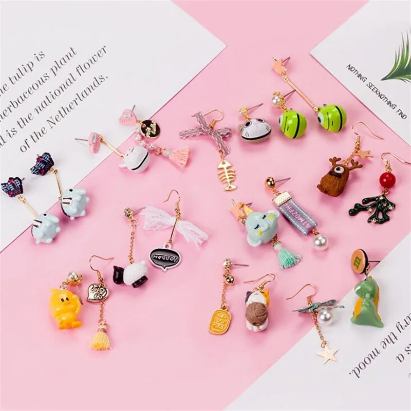 

MINGQI 2019 Fashion Cartoon Animal Asymmetric Long Pendant Earrings Korea Cute Sweet Temperament Earrings Jewelry For Women Gift