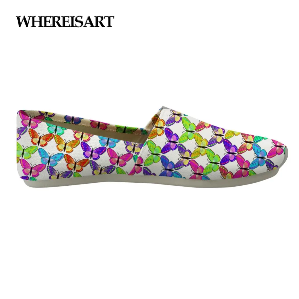 

WHEREISART Newest 2019 Women Flats Shoes 3D Beautiful Butterfly Print Loafers Canvas Ladies Female Casual Slip-on Flat Shoes