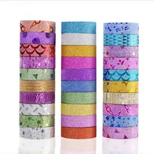 10 pçs glitter washi fita de papelaria scrapbooking fitas adesivas decorativas diy cor fita adesiva material escolar papelaria