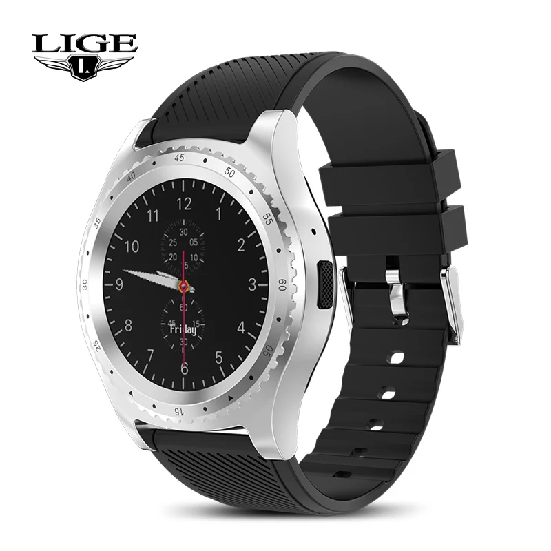 Reloj inteligente LIGE, новые модные Смарт-часы для мужчин и женщин, Bluetooth, сенсорный экран, водонепроницаемые спортивные фитнес-часы, поддержка sim-карты - Цвет: Silver black