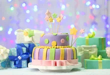 Laeacco Photo Backgrounds Happy Baby Birthday Cake Gift Polka Dots Light Bokeh Portrait Photography Backdrops Photocall Studio