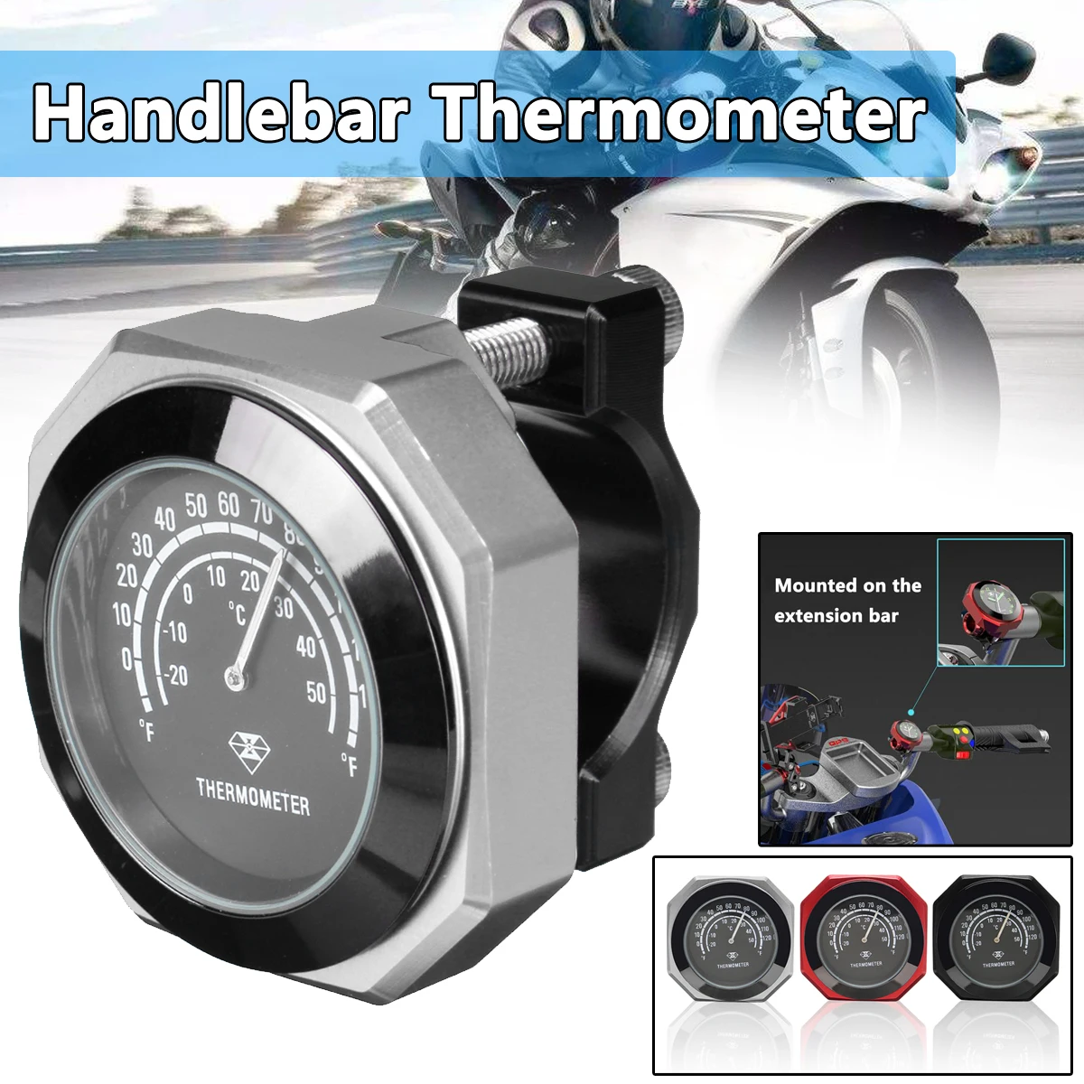 

Universal Motorcycle Handlebar Thermometer CNC 22-28mm 7/8" 1" Motorcycle Accessory Handlebar Mount Clock Watch & Thermometer