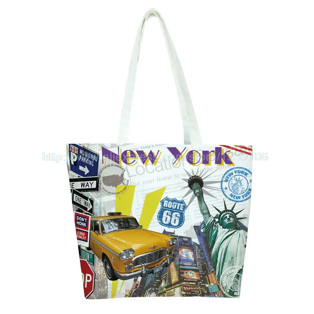 0 : Buy 1PC Classical Fashion New York Style Print Custom Vintage reusable foldable ...