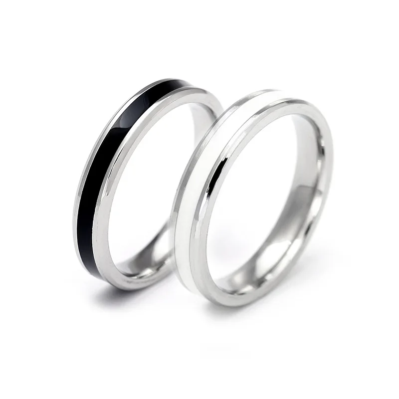 

Tiny Thin 4mm Ring 316L Stainless steel Titanium Black/White Drops of oil Ring For Women and Men Wedding Engaged couples ring