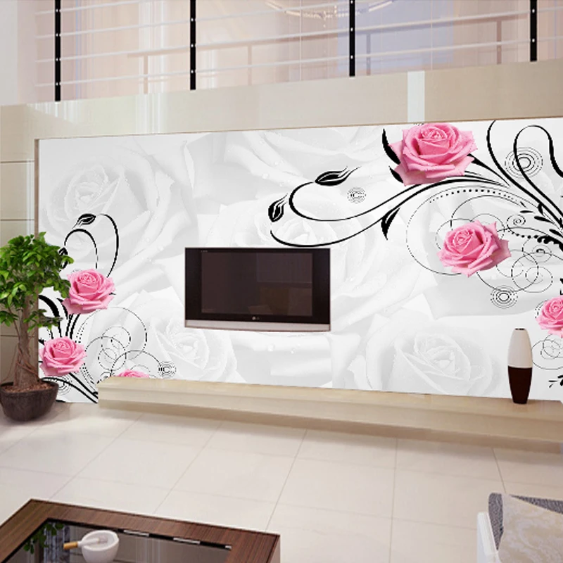 

Custom living room sofa modern minimalist bedroom fabric wall paper TV background wallpaper 3D stereoscopic large mural roses