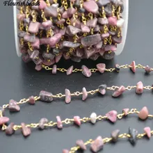 Натуральный розовый Родохрозит камень Чипсы бисер ручной работы антикоррозионные 18 К Gold Wire Wrapped связаны Цепочки и ожерелья цепи 10 метров за лот