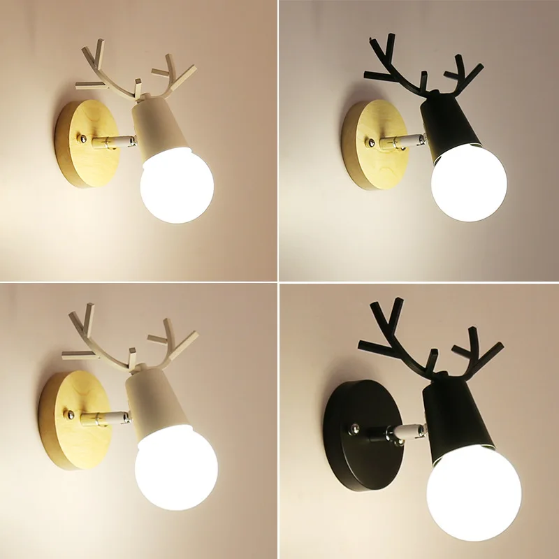 

Deer, solid wood wall lamp, bedroom bedside lamp, headlamp, decorative LED TV wall, Nordic creative children's room wall lamp.