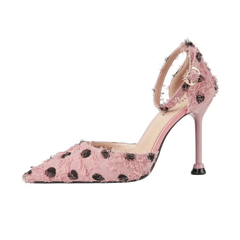 

2019 summer new style simple and simple wave point decorative pointed high heels women comfortable wild casual high heels.