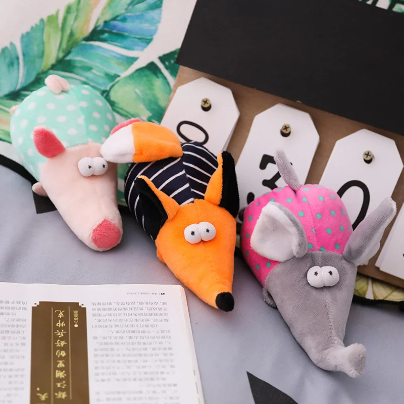 

1pc Kawaii Plush Toys Dog Toys Pet Toys Stuffed Plush Squeaky Pig Fox Elephant With Rubber Round Ball can make a sound Doll Toys