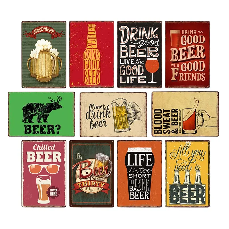 

Beer Vintage Metal Tin Sign Chic Home Bar Cafe Poster Wall Decor Art Plaque Pub Tavern Retro Decorative Plates 20*30 CM