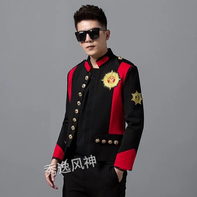 

Men's tide section palace style badge embroidery coat suit male stand collar version fashion coat singers stage costumes