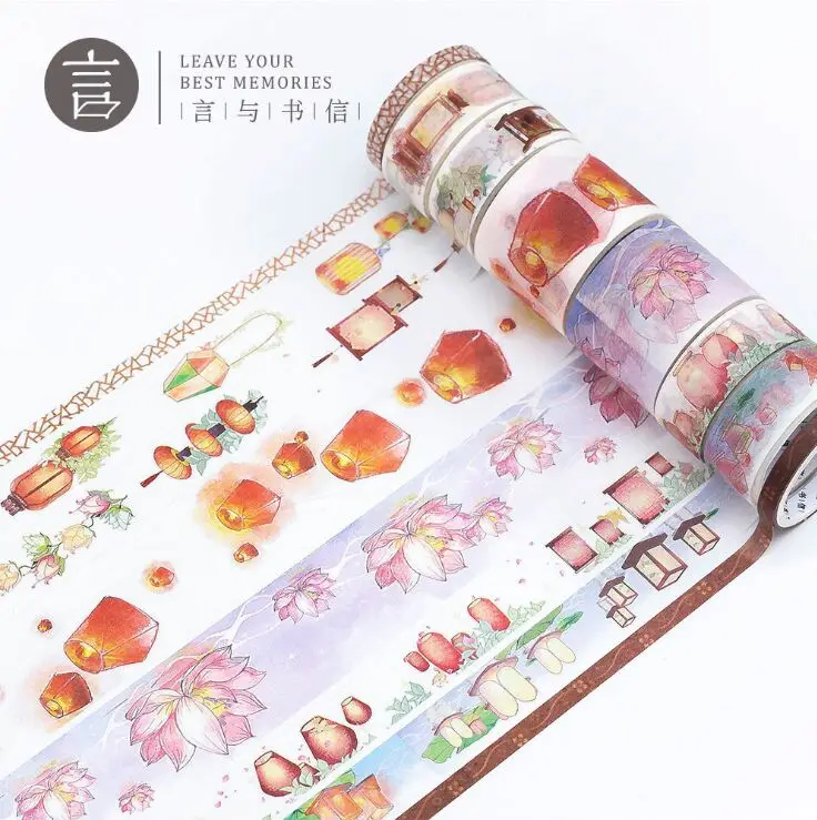 8 рулонов/коробка ретро лампа фонарь в форме лотоса лента для декорации Washi DIY