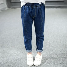 Штаны для девочек; джинсы; коллекция года; Осенняя детская одежда; однотонные брюки-карандаш для маленьких девочек; джинсовые леггинсы; детская одежда темно-синего цвета