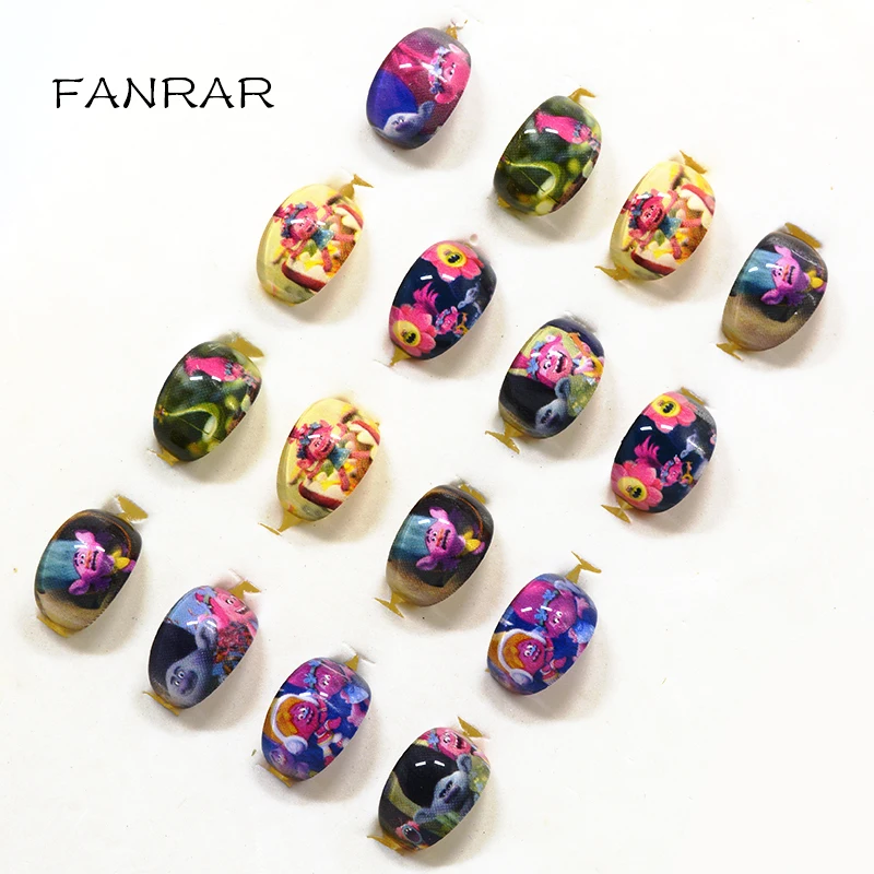 FANRAR 100pcs kids Anneau Cartoon Trolls Ring Accessories Cute Poppy Branch Girl Round Rings 2017 Wholesale Jewelry Party Gift | Украшения