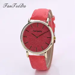 FanTeeDa мужские кожаные наручные часы # FD086 простые весы холщовые сплав Циферблат Модные кварцевые наручные часы relogio masculino a50