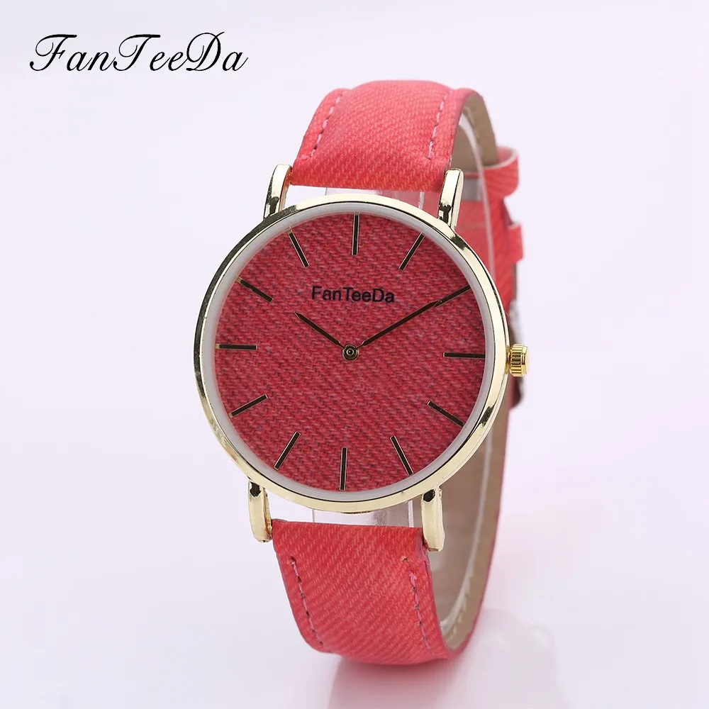 

FanTeeDa Men's Leather Wrist # FD086 Simple Scale Canvas Alloy Dial Fashion Quartz Wrist Watch relogio masculino a50