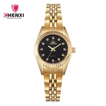 

CHENXI Luxury Gold Women Watch Minimalism Golden Dress Wristwatch for Lady Top Brand Narrow Strap Stainless Steel Waterproof