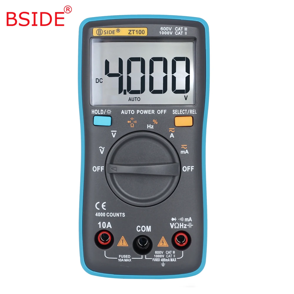 BSIDE Цифровой мультиметр ZT100 4000 отсчетов задний светильник AC/DC Напряжение