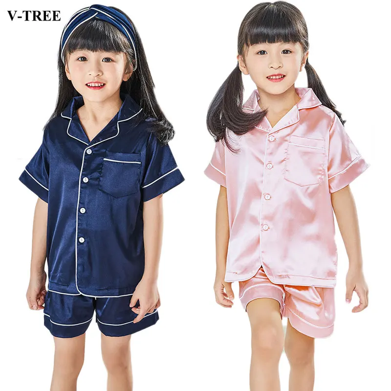 

Children Silk Pajamas Summer Pajamas For Girls Kids Pyjamas Softy Boys Sleepwear Baby Clothing Kids Pajama Set