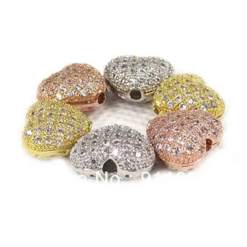 

Free Shipping Fashion CZ Jewelry Beads For Bracelet Making 6 pcs/lot Gold 10*12 MM Heart Mosaic Zircon Spacer Beads Charm