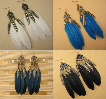 

Ethnic vintage feather leaf pearl earrings/handmade dangle long earings/brincos femininos/aretes/bijoux femme/boucles d'oreilles
