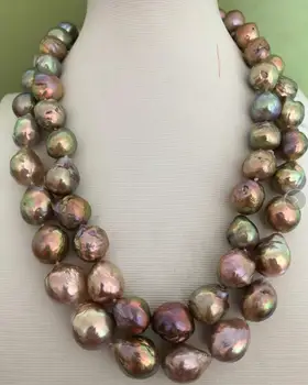 

gorgeous 13-15mm natural south sea multicolor pearl necklace 38inch 925s kkk