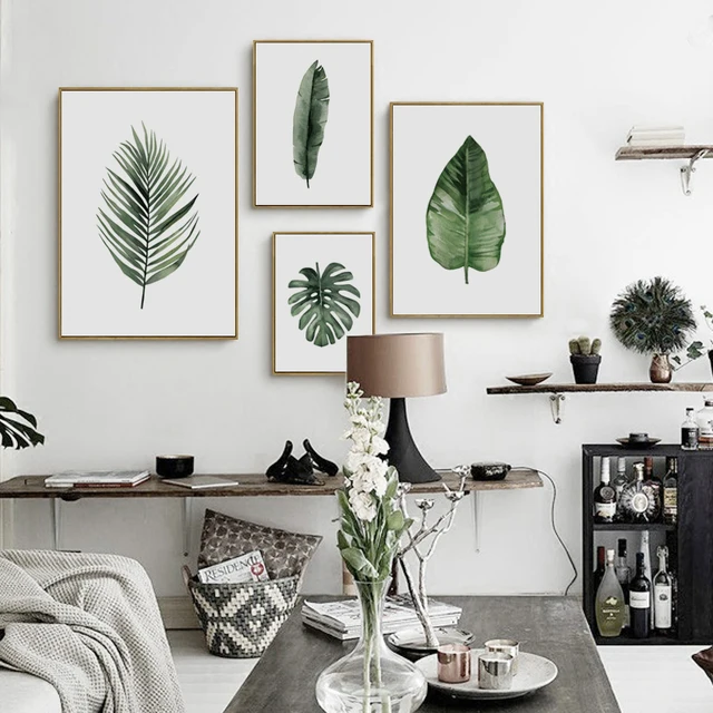 Elegante Poëzie Groene Plant Bladeren Aquarel Canvas Schilderij ... Elegante Poëzie Groene Plant Bladeren Aquarel Canvas Schilderij ...