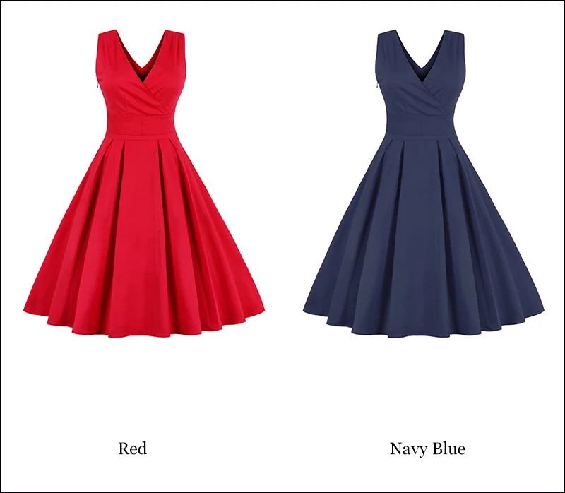 Kostlish Elegant Women Summer Dress 2017 Sleeveless Swing 1950s Vintage Tunic Dress V-Neck Sexy Evening Party Dresses Sundress (19)