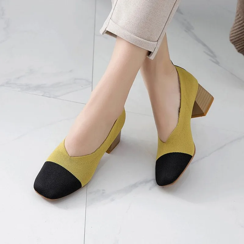 Xiaying/женские туфли-лодочки на каблуке; модная разноцветная повседневная обувь; женские лаконичные дышащие туфли-лодочки; женские туфли без застежки с закрытым носком - Цвет: Style 3