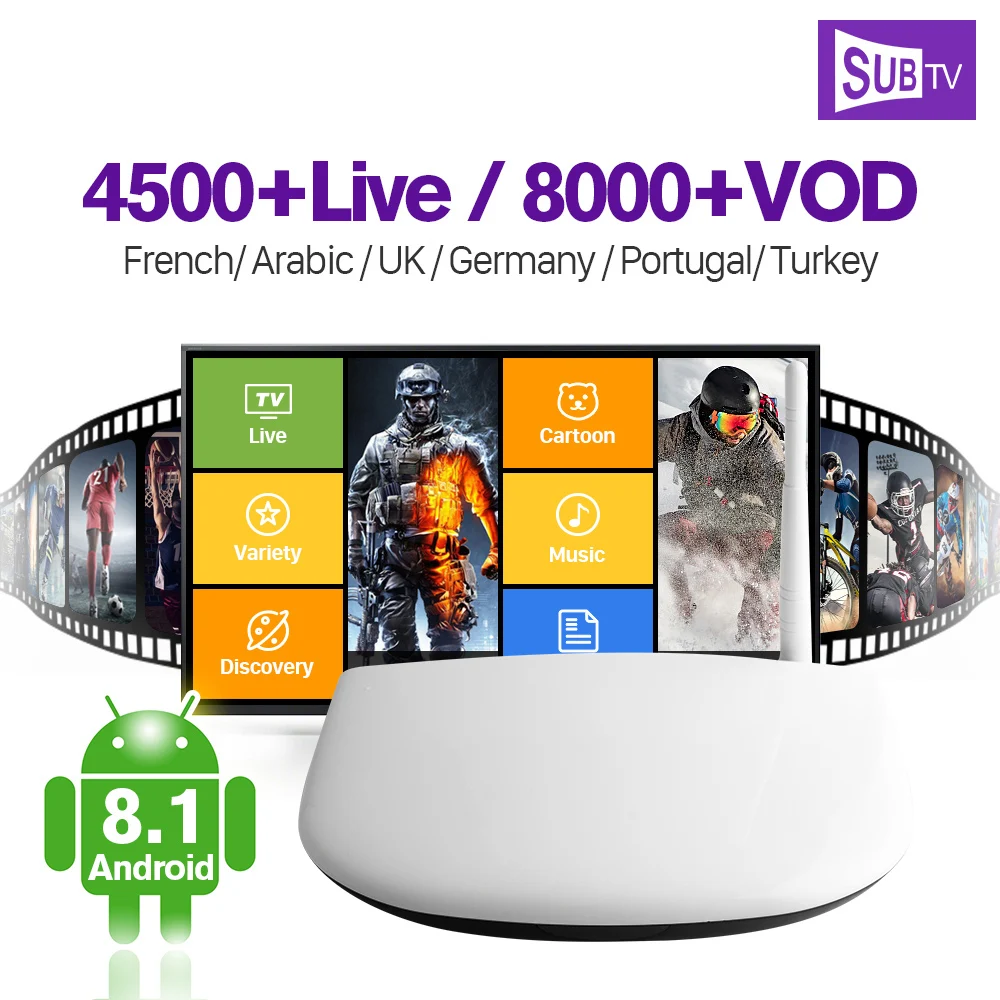 

Arabic IPTV Box Android 8.1 Set Top Box With SUBTV Code IPTV Subscription IPTV Arabic French Turkey Canada Portugal IP TV Italy