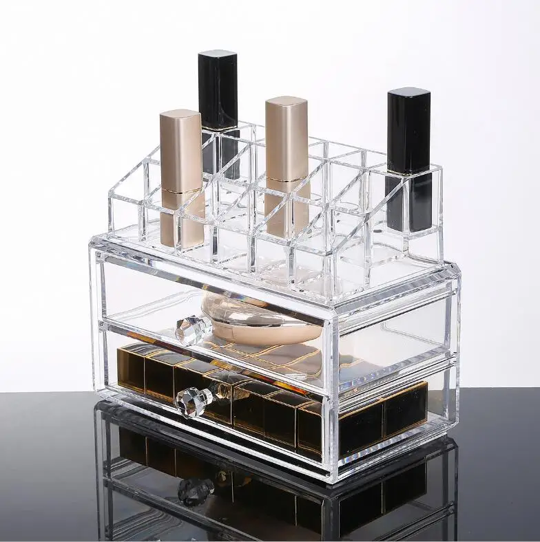 

Acrylic Cosmetic Nail Polish Art Tool Brushes Storage Box Three-layer Drawer Transparent Lipstick Jewelry Desktop Storage Set