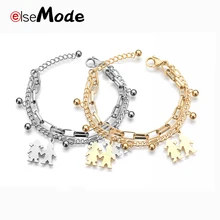 ELSEMODE Семья Любовь Многослойные Расширение цепи браслеты бусины сердце золотого цвета браслет из нержавеющей стали для женщин Подарочная бижутерия